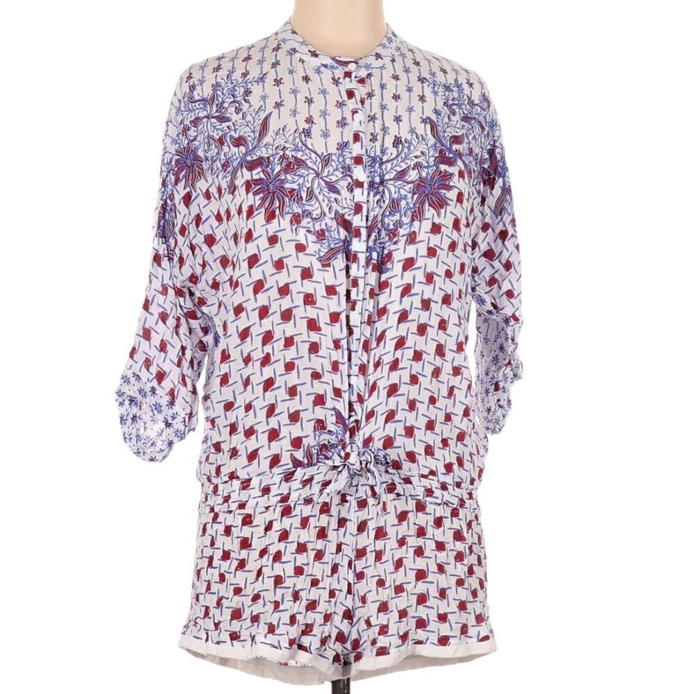 Poupette St. Barth White Floral & Geometric Printed Romper
